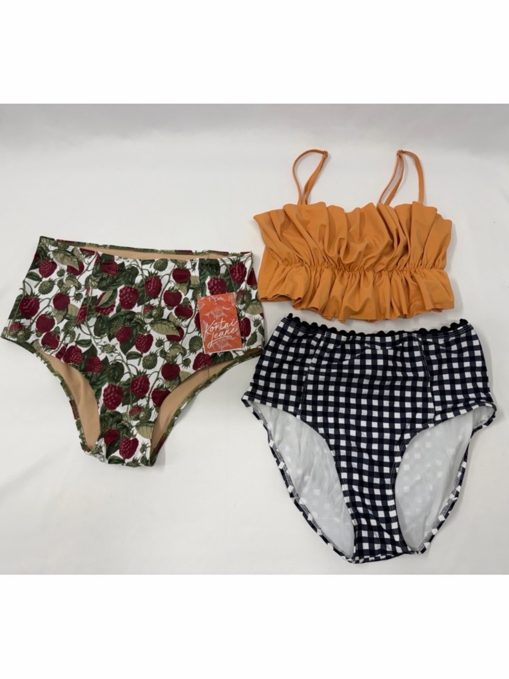 Kortni Jeane Swim Bundle | NWT Orange Top M + Strawberry Bottoms L + Lime Ricki